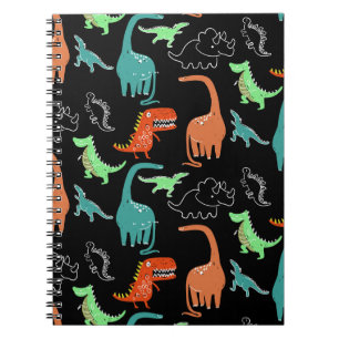 handgezeichnetes, leuchtendes Dinosaurier-Muster d Notizblock