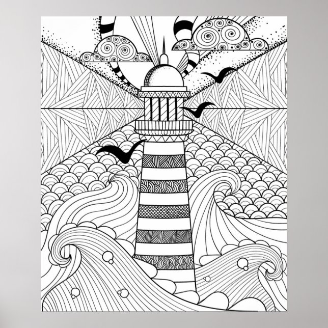 Handgezeichnetes Leuchtturm Doodle 2 Poster (Vorne)