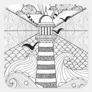 Handgezeichnetes Leuchtturm Doodle Quadratischer Aufkleber