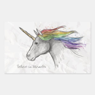 Handgezeichnetes magisches Einhorn. Glaube an Wund Rechteckiger Aufkleber