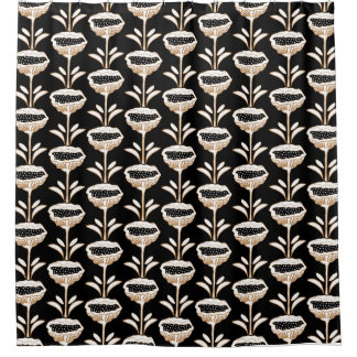 Handgezeichnetes, modernes Mohndesign Schwarzes Go Duschvorhang