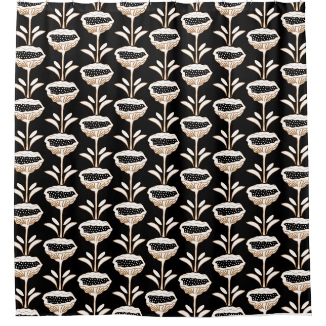 Handgezeichnetes, modernes Mohndesign Schwarzes Go Duschvorhang (Vorderseite)
