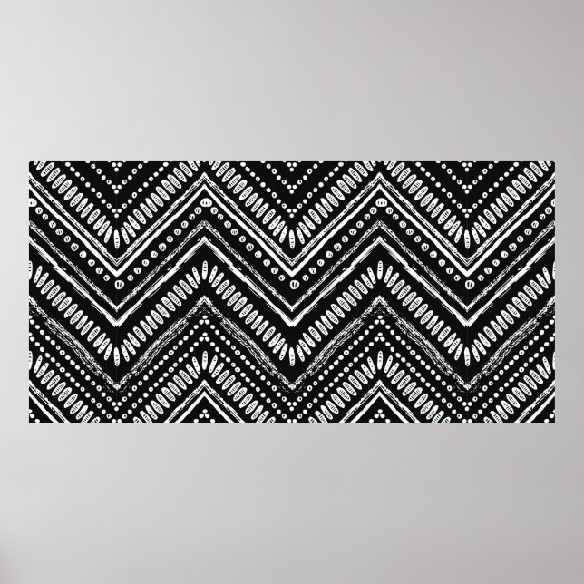 Handgezeichnetes Muster. Zigzag und Stripe Line, S Poster (Vorne)