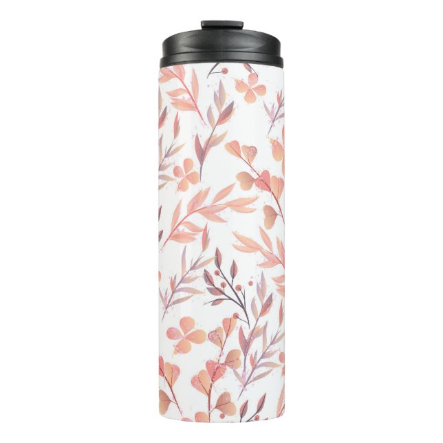 Handgezeichnetes, nahtloses Blumendekor im Retrost Thermosbecher (Vorderseite)