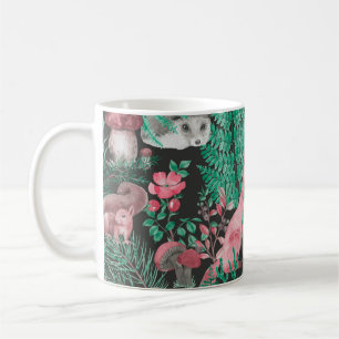 Handgezeichnetes nahtloses Muster mit Aquarellwald Kaffeetasse