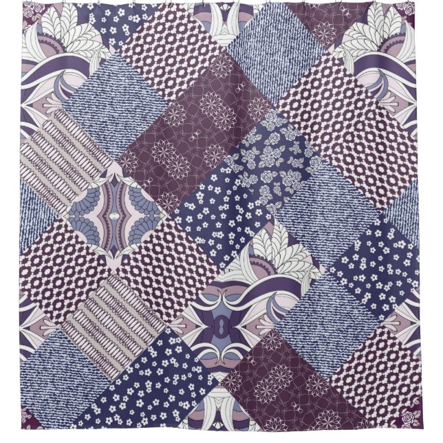Handgezeichnetes, nahtloses Patchwork-Muster. Vint Duschvorhang (Vorderseite)