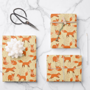 Handgezeichnetes Niedliches Red Fox Muster Geschen Geschenkpapier Set