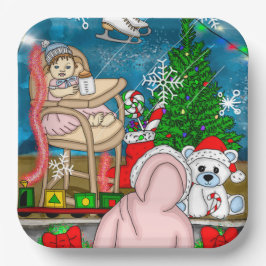 Handgezeichnetes Nostalgisches Weihnachtsfenster Pappteller