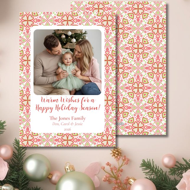 Handgezeichnetes Ornamentmuster Weihnachtsfotokart Feiertagskarte (Pastel Holiday Flat Photo Card)