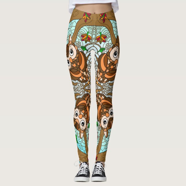 Handgezeichnetes Owl Mandala Artwork Leggings (Vorderseite)