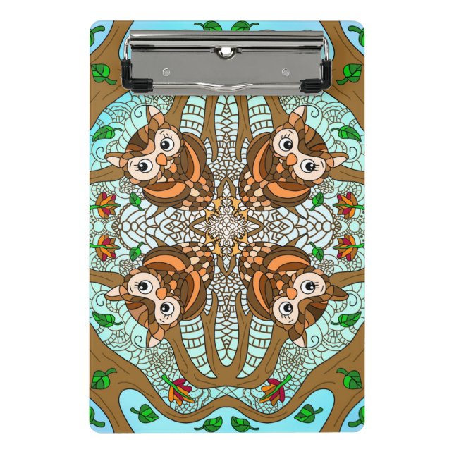 Handgezeichnetes Owl Mandala Artwork Mini Klemmbrett (Vorderseite)