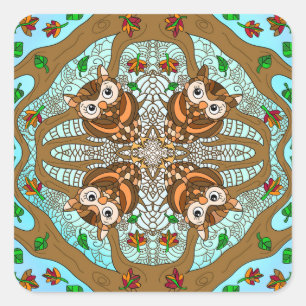 Handgezeichnetes Owl Mandala Artwork Quadratischer Aufkleber