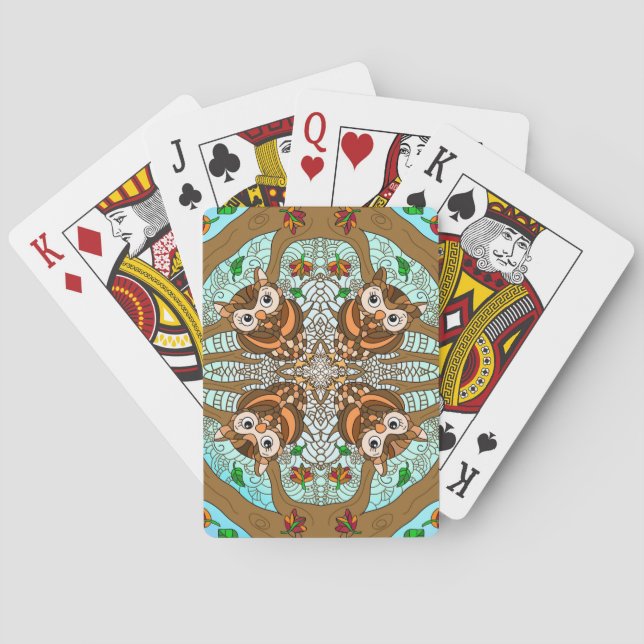 Handgezeichnetes Owl Mandala Artwork Spielkarten (Rückseite)