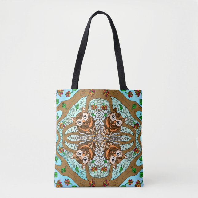 Handgezeichnetes Owl Mandala Artwork Tasche (Vorderseite)