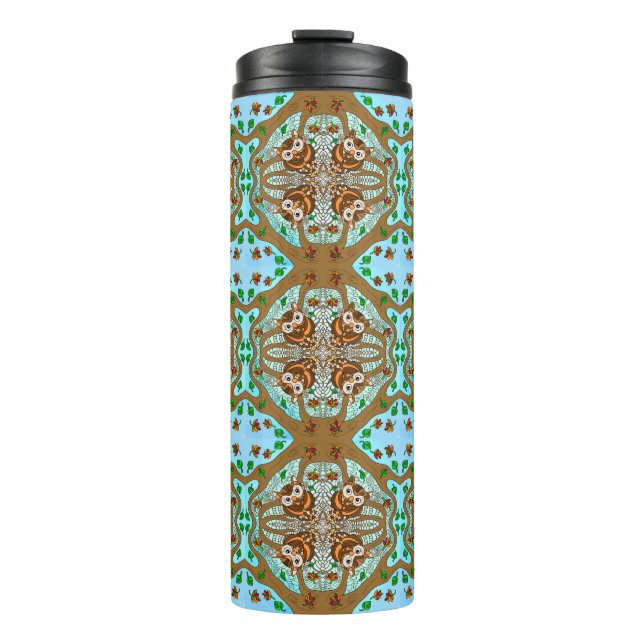 Handgezeichnetes Owl Mandala Artwork Thermosbecher (Vorderseite)
