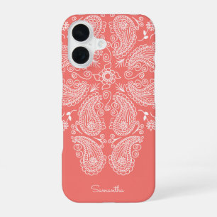 Handgezeichnetes Paisley Muster Dunkler Peach iPhone 16 Hülle