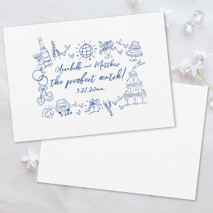 Handgezeichnetes perfektes Match Blau Whimsical Ho Einladung