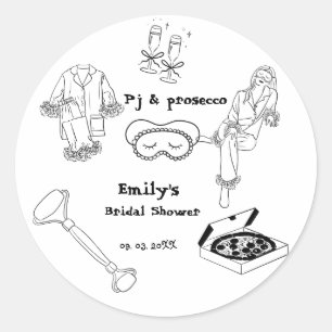 Handgezeichnetes PJ und Brautparty Prosecco Runder Aufkleber
