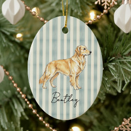 Handgezeichnetes Portrait Sketch Goldener Retrieve Keramik Ornament
