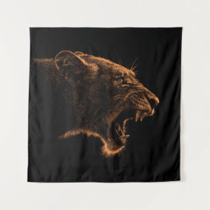 Handgezeichnetes Portrait von Lioness. Grafik Wandteppich