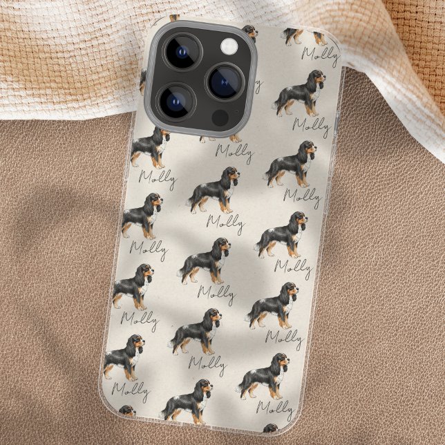 Handgezeichnetes Portrait Wasserfarbe King Cavalie iPhone 16 Pro Max Hülle (Showcase your furry friend with this Hand Drawn Pet Portrait Sketch King Cavalier Case!)