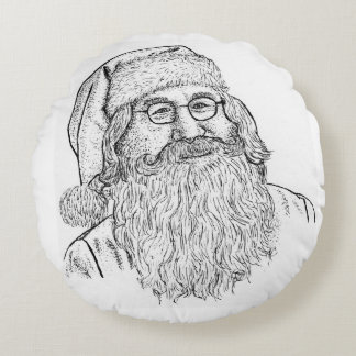 Handgezeichnetes, punktiertes Weihnachtsmann-Rundk Rundes Kissen