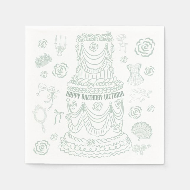 Handgezeichnetes Rokoko Soft Renaissance Coquette  Serviette (Vorderseite)