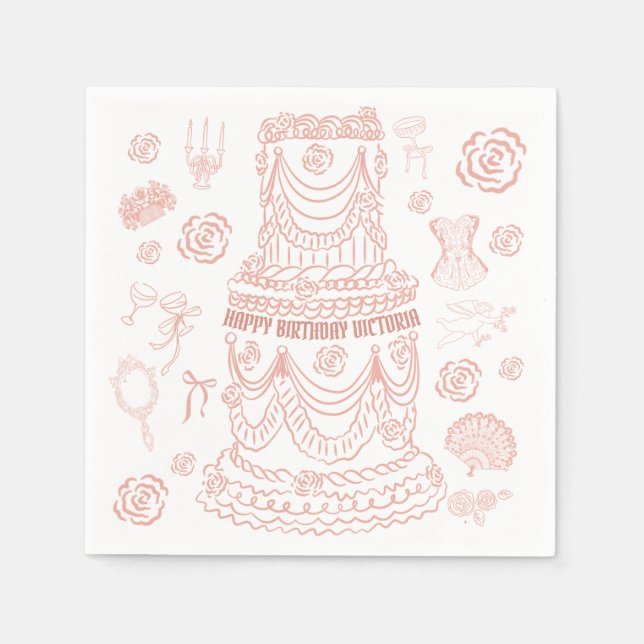 Handgezeichnetes Rokoko Soft Renaissance Coquette  Serviette (Vorderseite)