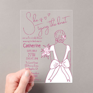 Handgezeichnetes rosa Bow Hochzeitskraut-Brautpart Acryleinladungen