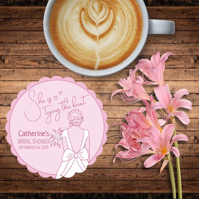 Handgezeichnetes rosa Bow Hochzeitskraut-Brautpart Untersetzer (Von Creator hochgeladen)