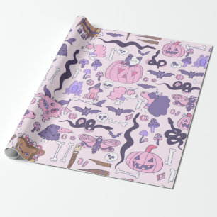 handgezeichnetes rosa Halloween-Einhorn Zombie-Kno Geschenkpapier