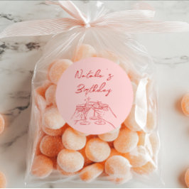 Handgezeichnetes Rosa Martini Glasses Geburtstagsp Runder Aufkleber