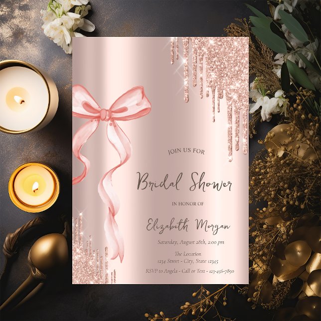 Handgezeichnetes Rosa Rose Gold Tropfen Brautparty Einladung (Von Creator hochgeladen)