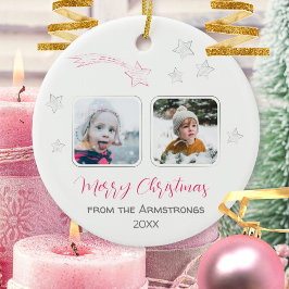 Handgezeichnetes rosa Shooting Star Foto Xmas Text Keramik Ornament