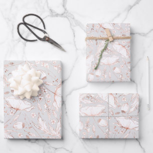 Handgezeichnetes Rosa-Wildblumen-Skizzenmuster Ele Geschenkpapier Set