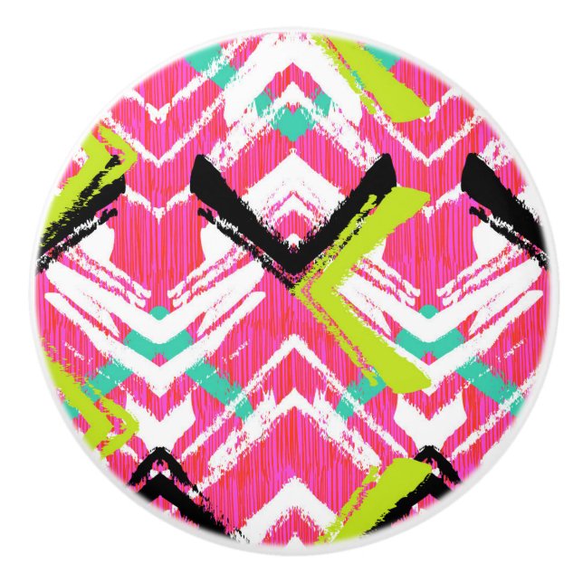 Handgezeichnetes rosa Zig-Zag-Muster Keramikknauf (Vorderseite)