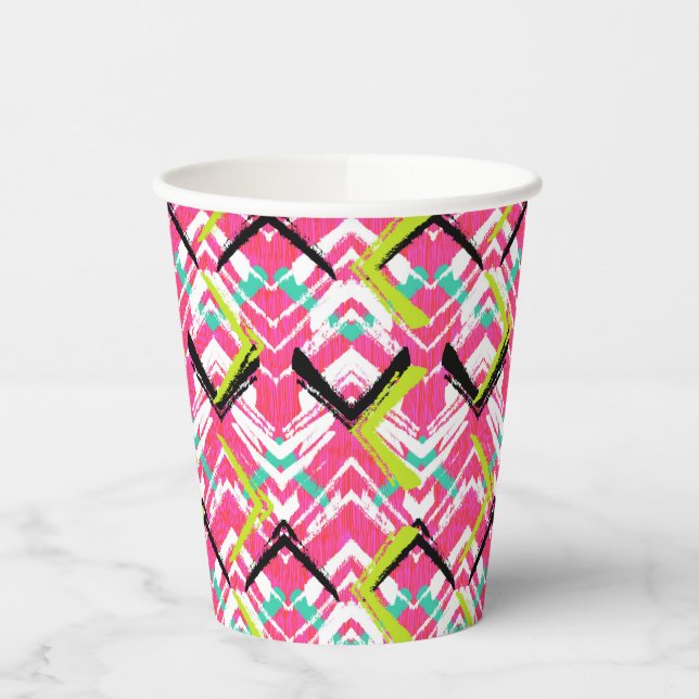 Handgezeichnetes Rosa Zig-Zag-Muster Pappbecher (Links)