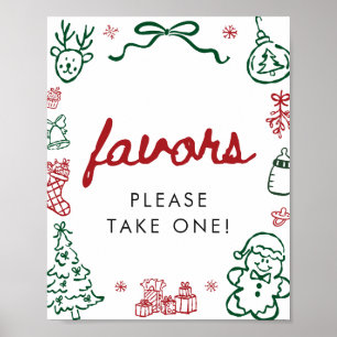 Handgezeichnetes rotes grünes Winter-Weihnachts-Ge Poster