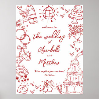 Handgezeichnetes rotes Hochzeitssymbol Poster