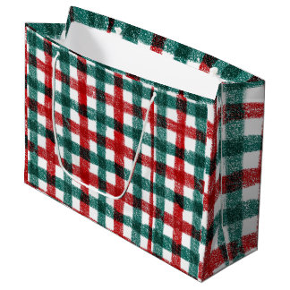 Handgezeichnetes rotes und grünes Weihnachts-Karom Große Geschenktüte
