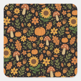 Handgezeichnetes rustikales Herbstmuster-Sticker Quadratischer Aufkleber