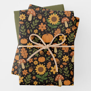 Handgezeichnetes rustikales Herbstmuster-Wrap-Papi Geschenkpapier Set