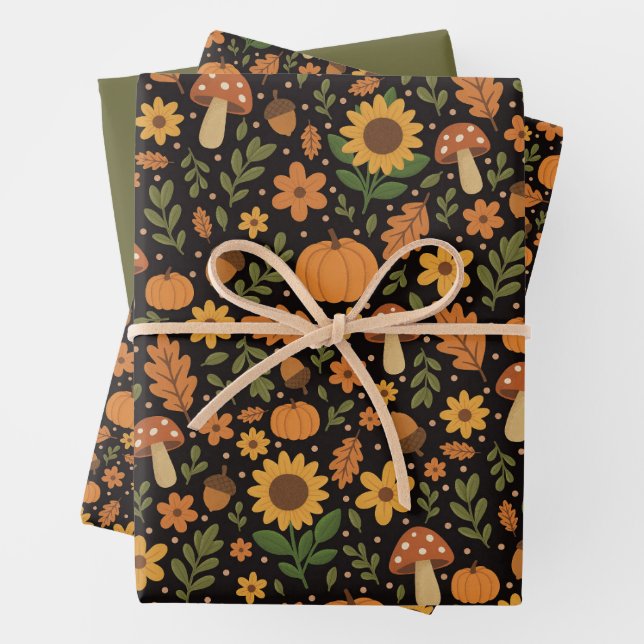 Handgezeichnetes rustikales Herbstmuster-Wrap-Papi Geschenkpapier Set (Beispiel)