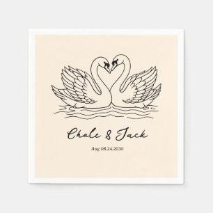 Handgezeichnetes Schwan-Paar Doodle Hochzeitsservi Serviette