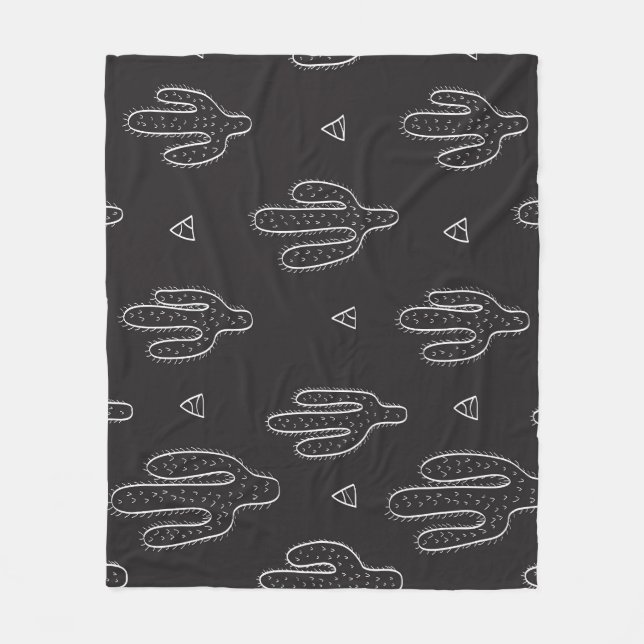 Handgezeichnetes schwarzes Kaktusmuster Fleecedecke (Vorderseite)
