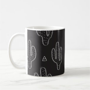 Handgezeichnetes schwarzes Kaktusmuster Kaffeetasse
