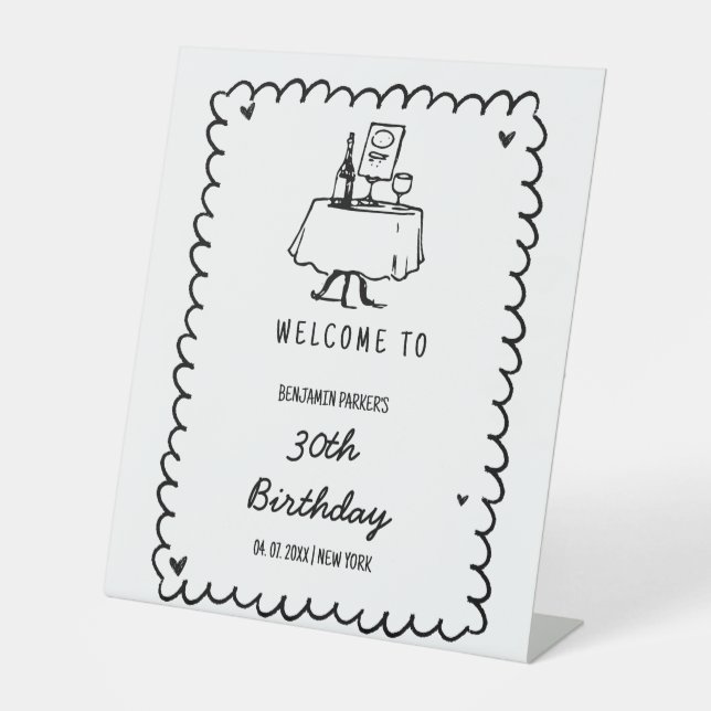 Handgezeichnetes Skript 30. Geburtstag Begrüßungsz Sockelschild (Vorderseite)