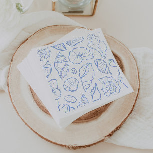 Handgezeichnetes Soft Blue Seashells Allover Muste Serviette