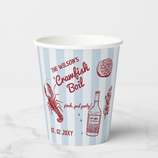 Handgezeichnetes Summer Seafood Crawfish Party Pappbecher (Vorderseite)