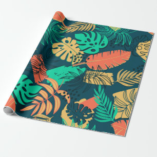Handgezeichnetes tropisches Flachmuster. Palm-Blät Geschenkpapier